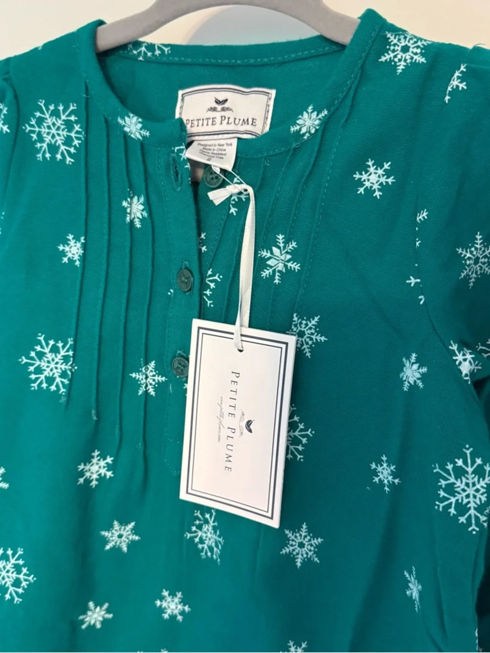 NWT Petite Plume Girls' Teal Snowflake Nightgown green sleeping dress 2T toddler